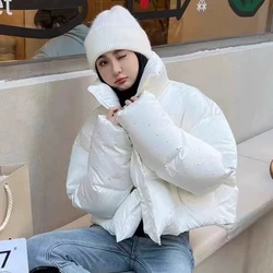 Women's Stand-up Collar Puffer Coats, Thick Loose Jackets, Rhinestone Trend, High Street Outerwear, Winter, New