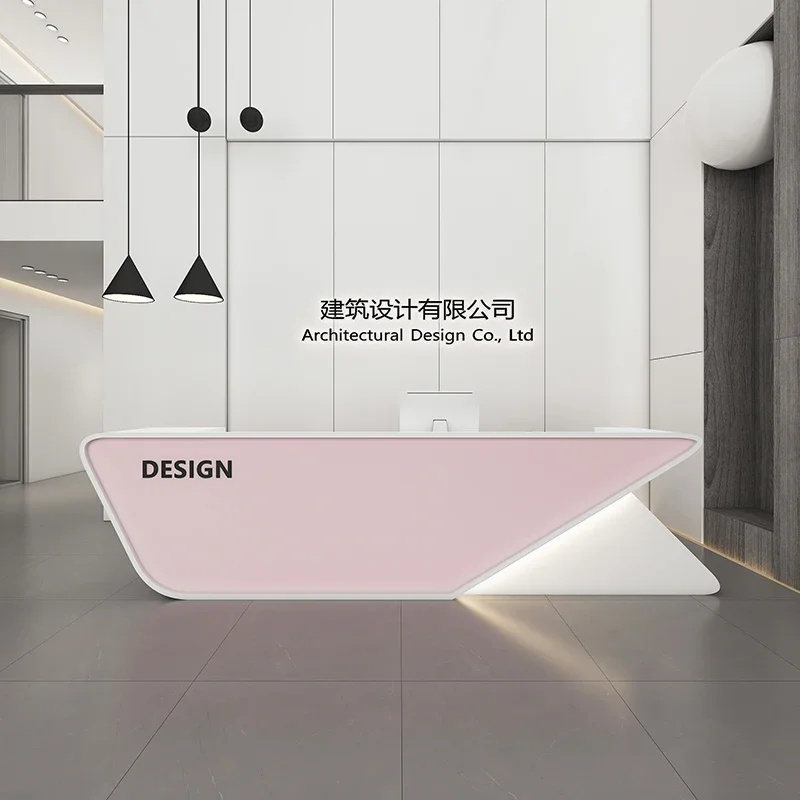 Modern simple company hotel lobby reception cabinet paint bar table checkout page office work