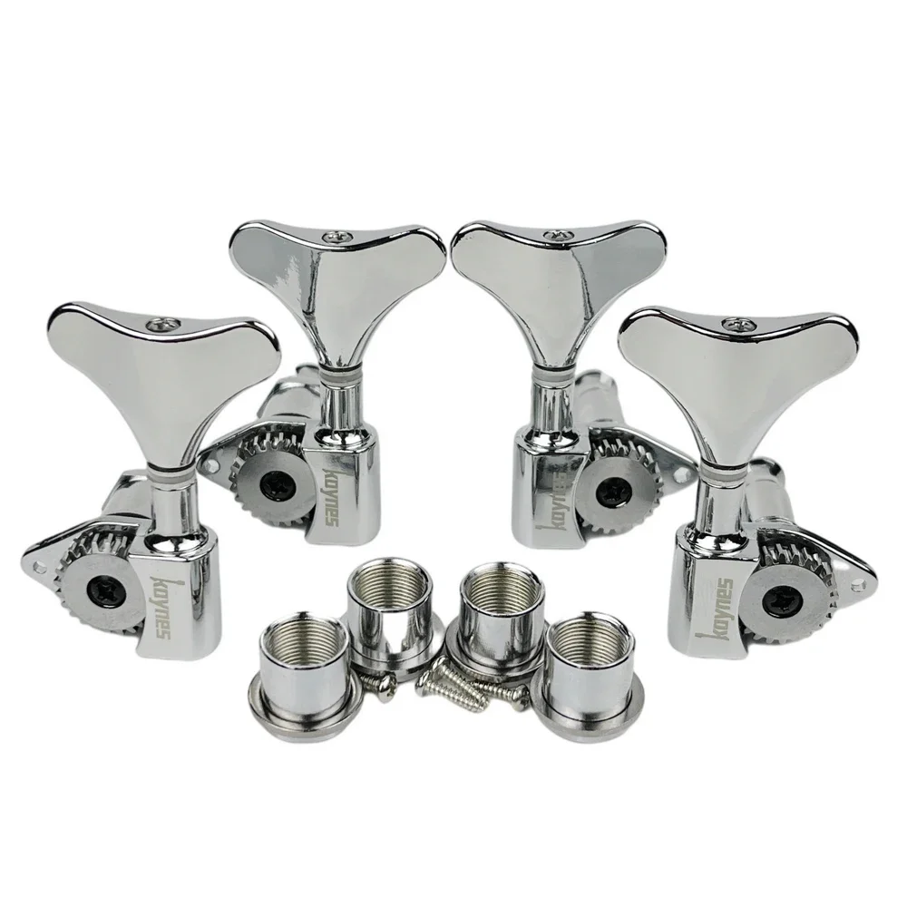 NEW KAYNES 1:24 Ratio Electric Bass Guitar Machine Heads Tuners Guitar Tuning Key Pegs Open Gear DJ342 Chrome Silver