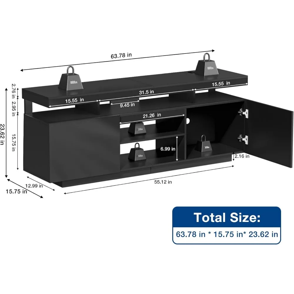 Juego de 2, mesa de centro con tapa elevable LED y soporte para TV, centro de entretenimiento LED moderno con tomas de corriente para televisores de hasta 70"