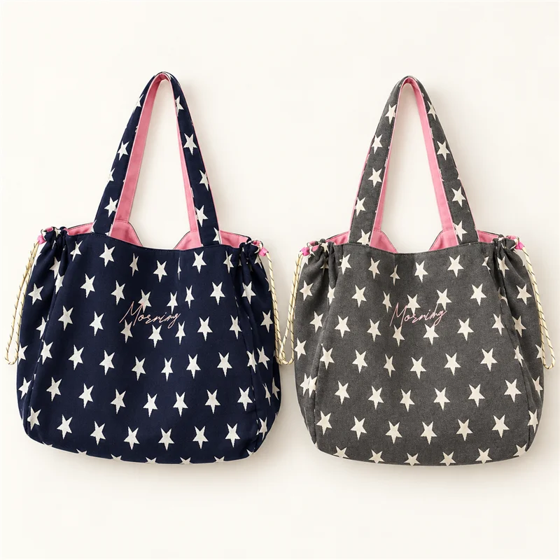 Korean double-sided star-backed canvas bag women's new large-capacity shoulder tote bag casual commuting slack bag 4