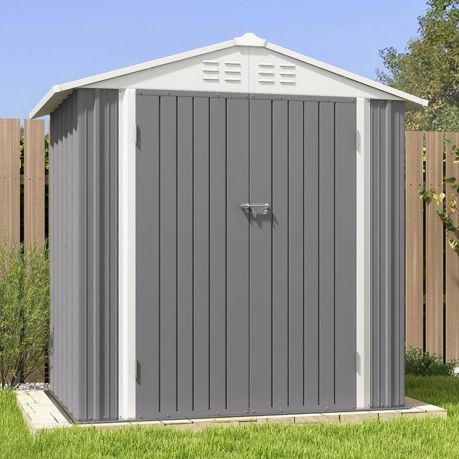 

6x4 FT Outdoor Storage Shed, Garden Tool Storage Shed with Sloping Roof and Double Lockable Door, for Garden Backyard Patio Lawn