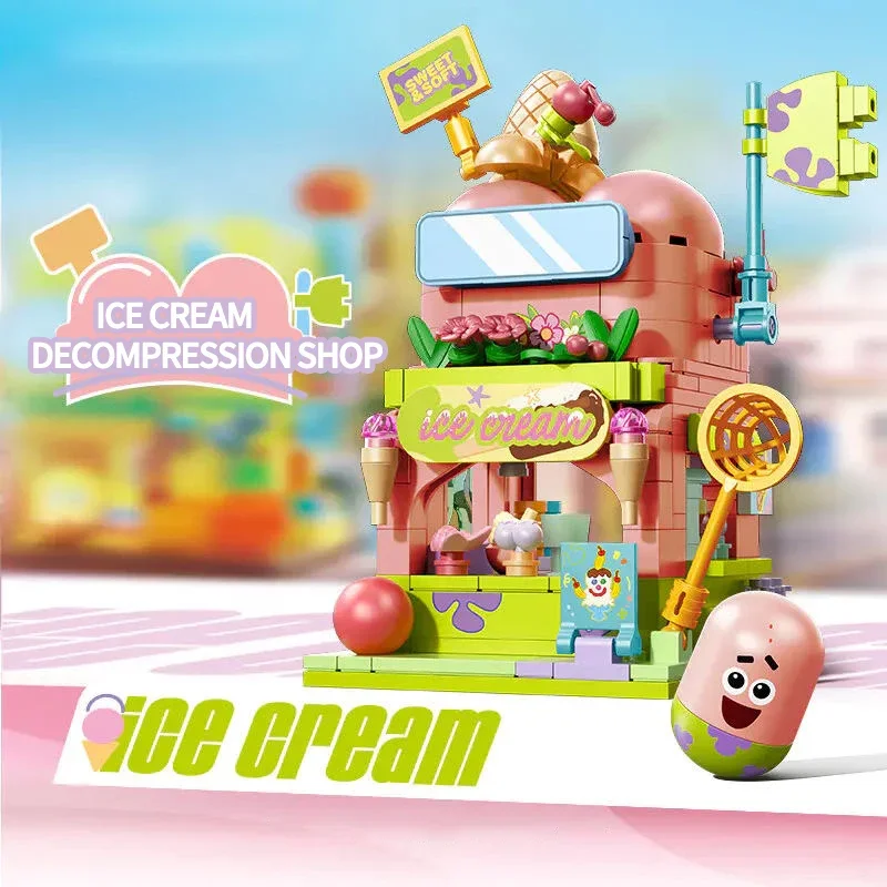 Spongebob Squarepants Bouwstenen Dubbellaags Straatbeeld Hamburger Huis Ijssalon Kunstgalerie Bakstenen Set Kinderspeelgoed