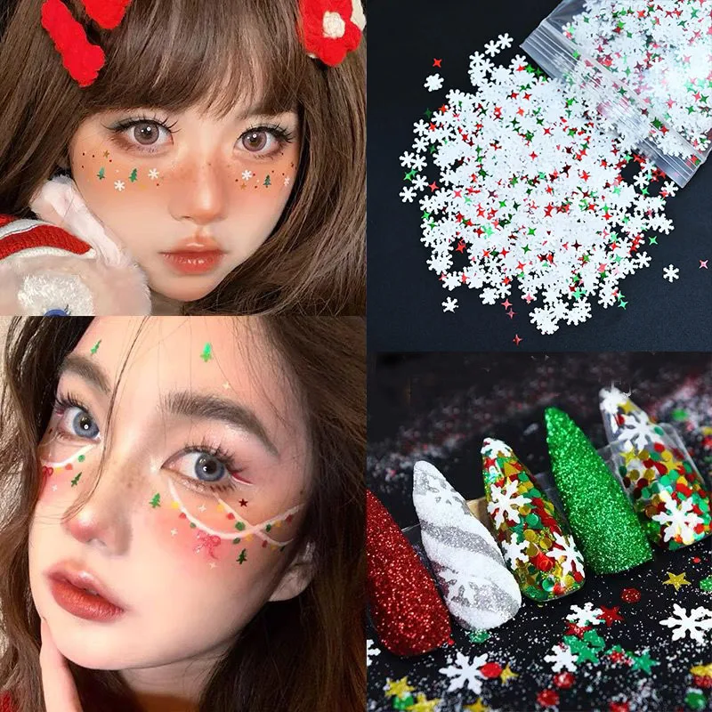 Paillettes brillantes pour ongles de Noël, démontrent de neige, paillettes mélangées pour manucure, Nail Art, 3D, 50g par sac
