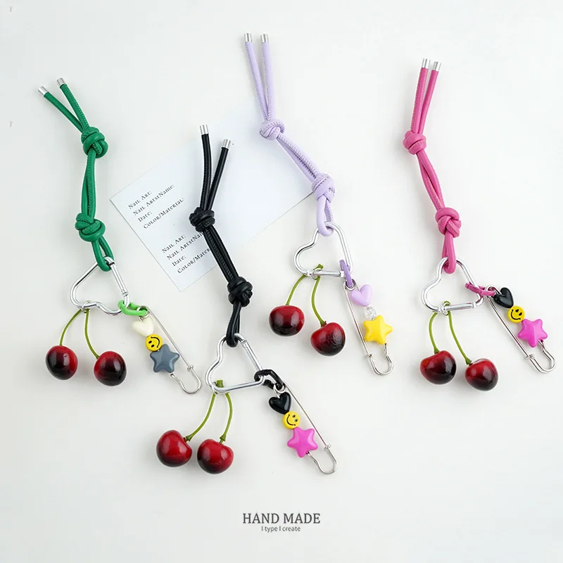 New Charms Bag Pendant 3d Cute Cherry Bag Keychain Cream Leather Rope Pendant Miu Creative Nylon Rope Pendant Keychain Decor