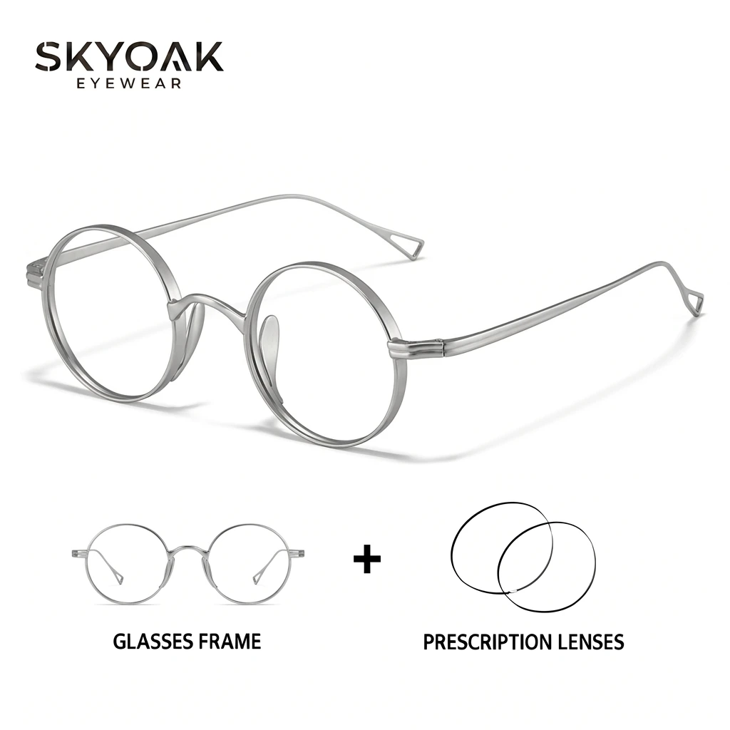 SKYOAK Retro Round Titanium Prescription Glasses for Men, Lightweight Myopia Hyperopia Progressive Optical Eyewear