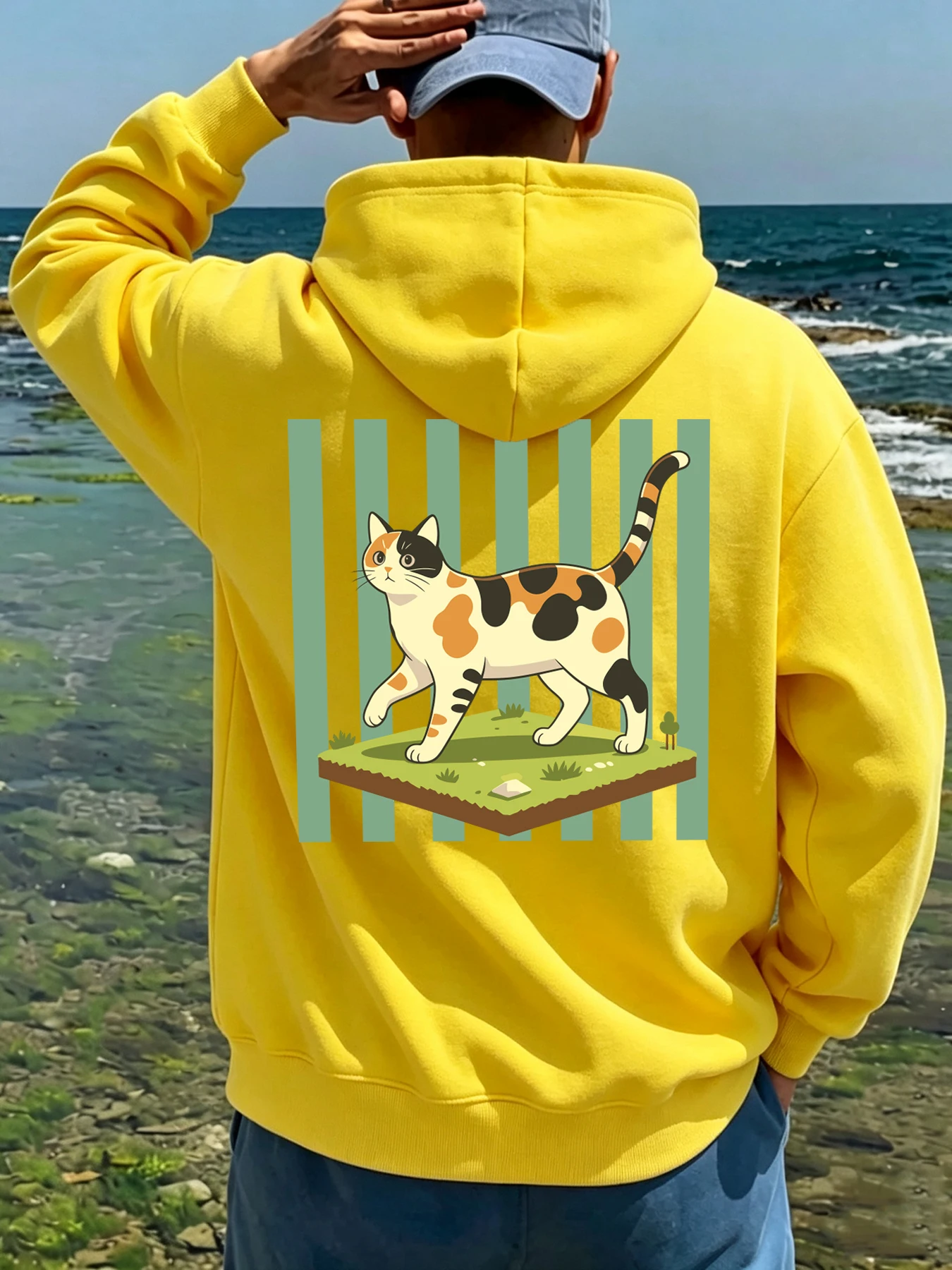 Calico-Katzen-Cartoon-Drucke Herren Koreanische Hoodies All-Match Mode Kapuzenpullover Lässige Lose Hoodies Bequeme Basic-Kleidung – Detail 22
