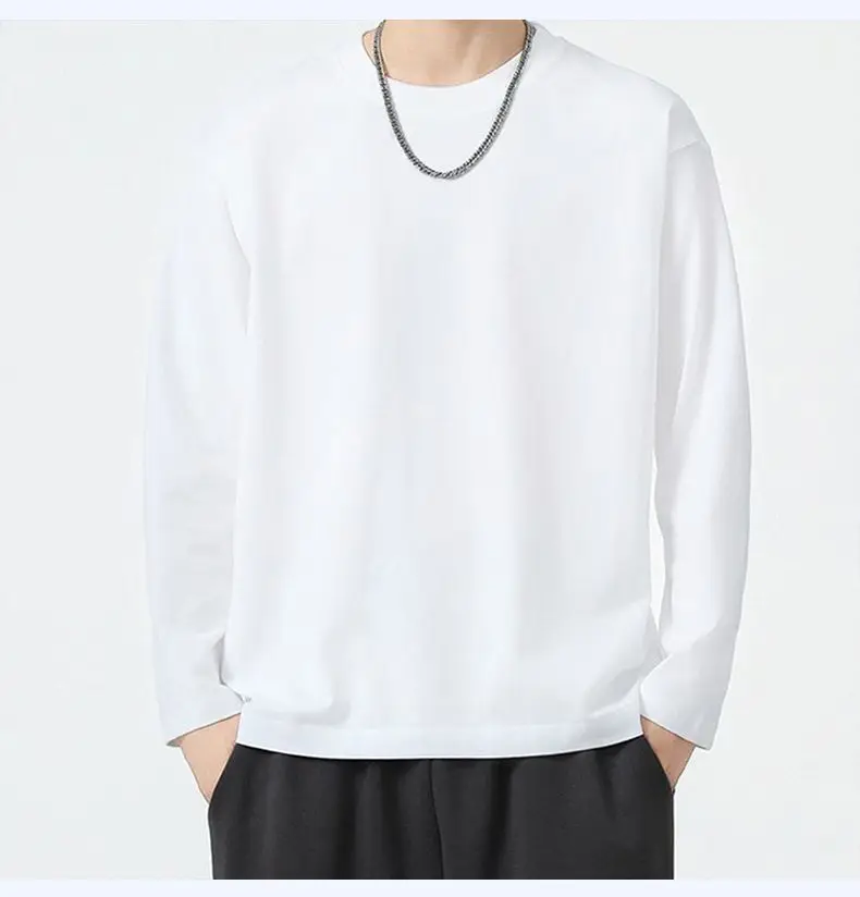 Autumn and winter long sleeved T-shirt for men, solid color slim fit versatile interior top, men's casual round neck view 2