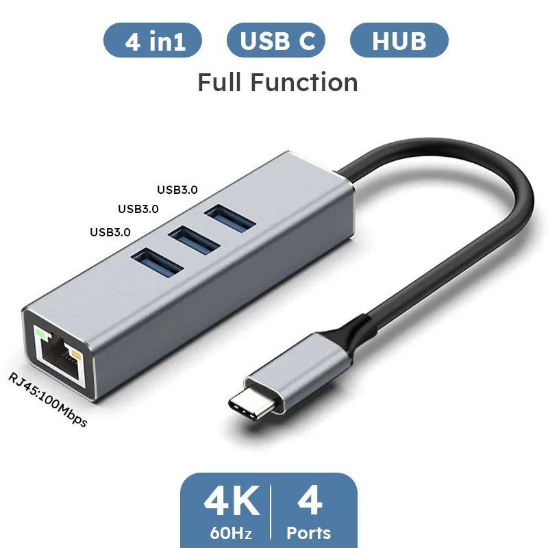 

USB 3.0 HUB 1000Mbps 3 Ports USB 3.0 Type C HUB USB to Rj45 Gigabit Ethernet Adapter for MacBook Laptop Computer