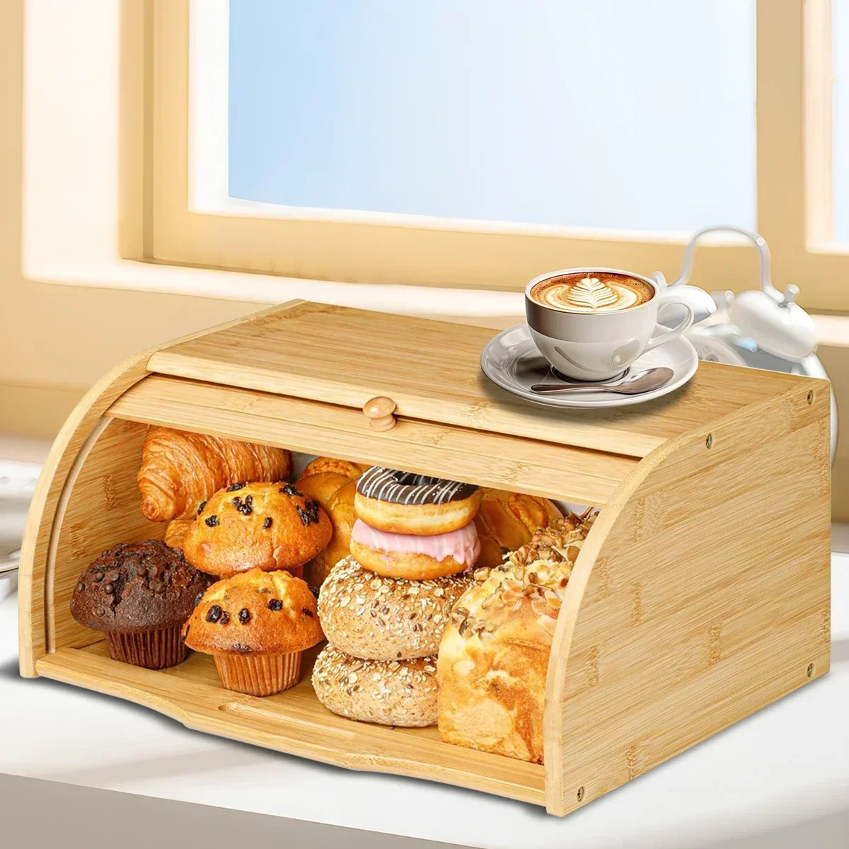 Premium Bamboo Bread Box, Bread Storage and Organizer, Organizer for Kitchen Countertop Escurridor de platos Folding tray Tray