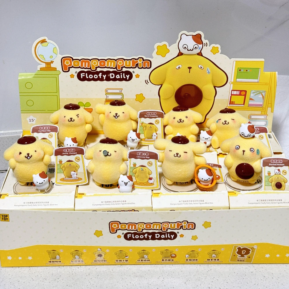 Sanrio Charaktere Pompompurin Floofy Tägliche Überraschungsbox Kawaii Desktop Mystery Box Anhänger Niedliche Actionfigur Ornament Anime-Puppe