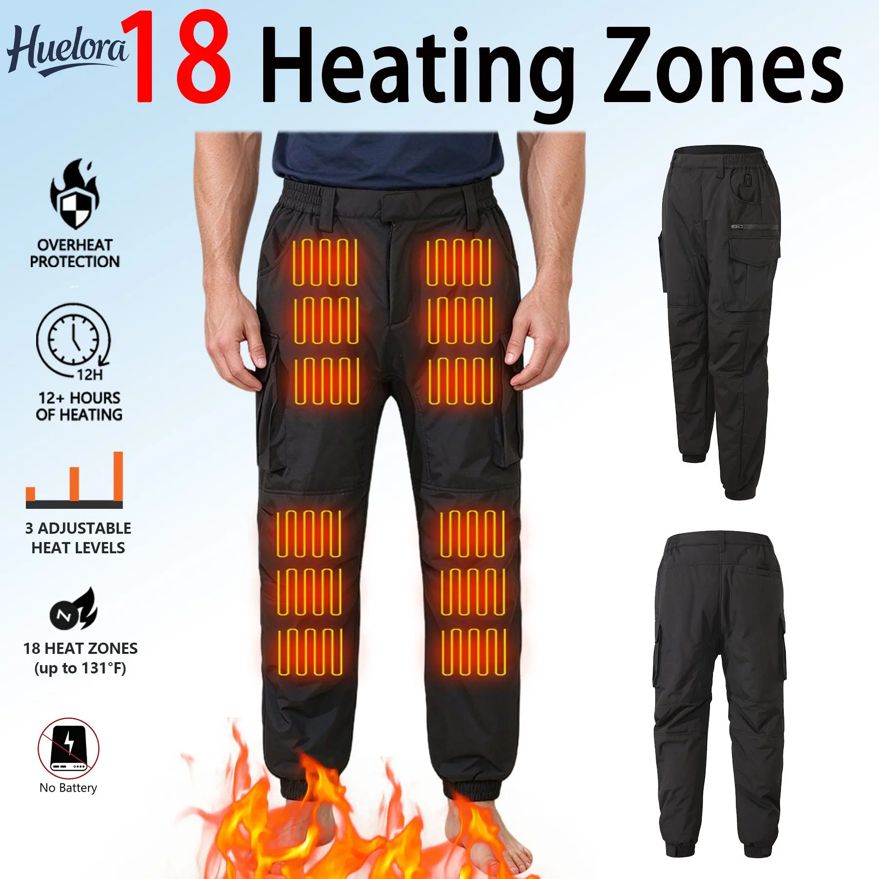 Heated Cargo Pants 18 Heating Zones 3 Heat Settings Machine Washable Thermal Trousers Outdoor Ski Fishing Winter Warm, Plus Size