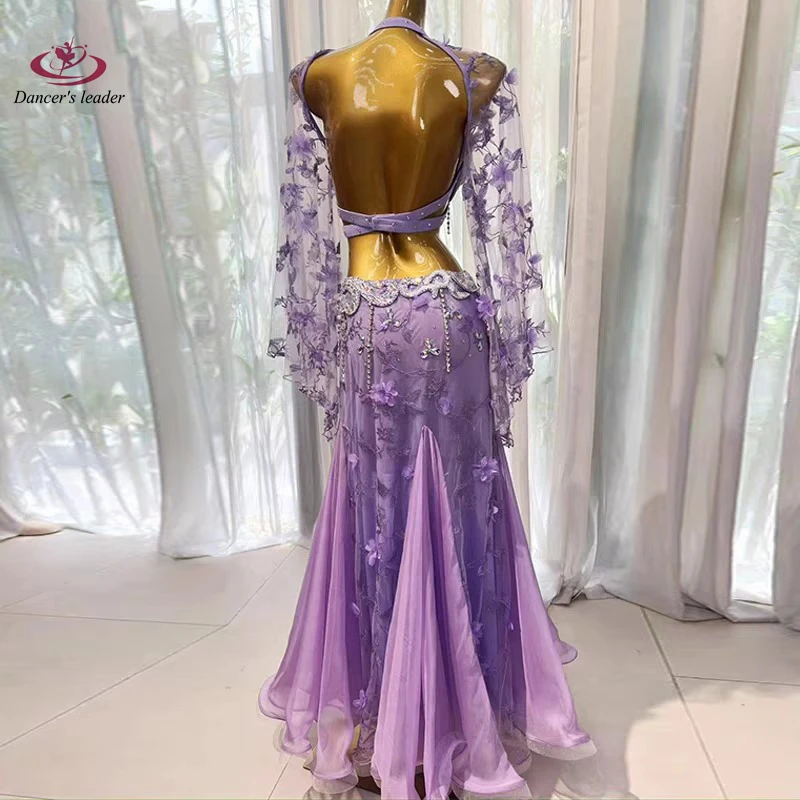 Bauchtanz-Kleid für Erwachsene mit Strasssteinen, High-End-Mesh, Blumenstickerei, professionelle Samba-Kleidung für Damen