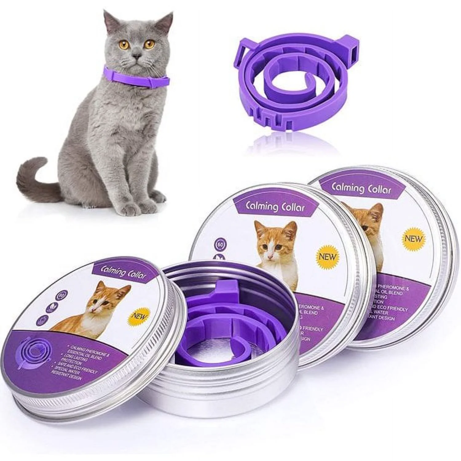 

Pack Calming Collar for Cats，Adjustable Cat Calm Collar for Small, Medium Large Cat，Lavender Scent Relaxing Cat Collar for R