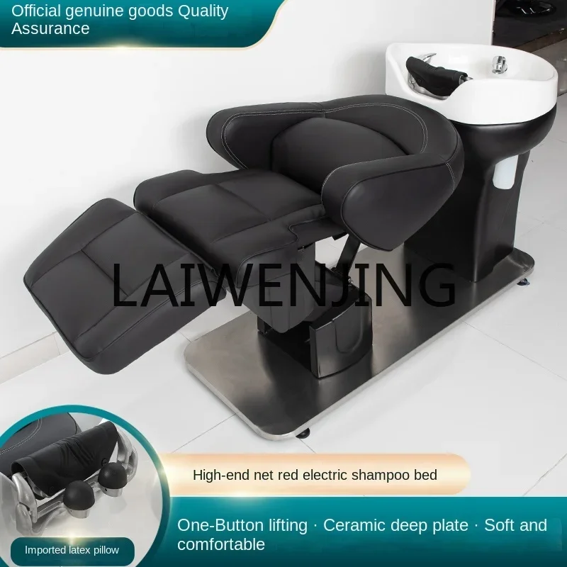 Electric Lifting Barber Shop Half Lying Salon Bed Ceramic Basin Hair Salon Japanese Style Silicone Pillow