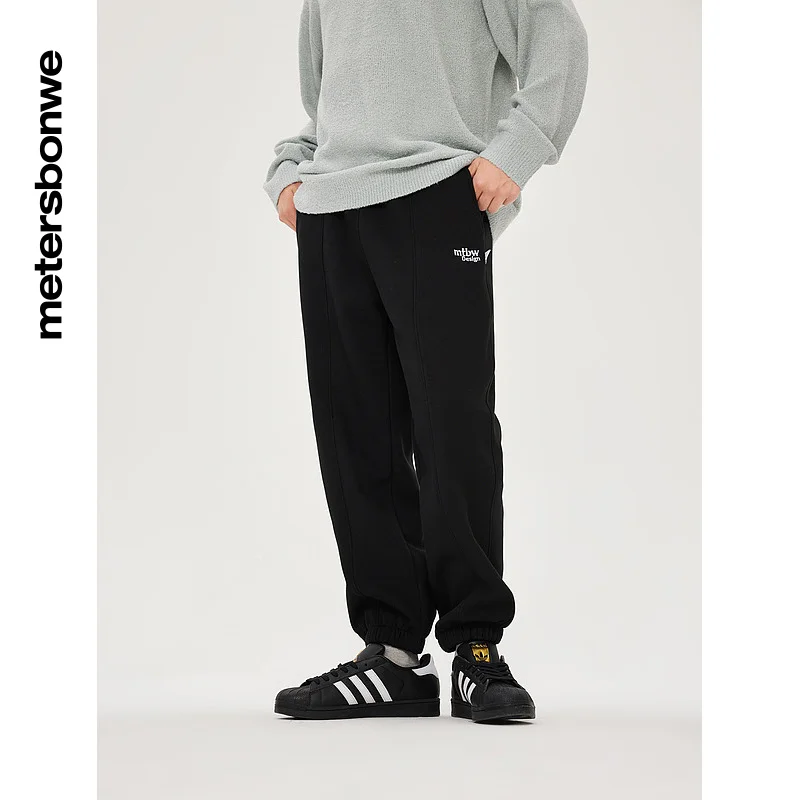 Metersbonwe-Men's And Women's Knit Trousers Fleese-Lined Embroidery Loose Sports Pant Jogger Sweatpants Workout Jogging Winter