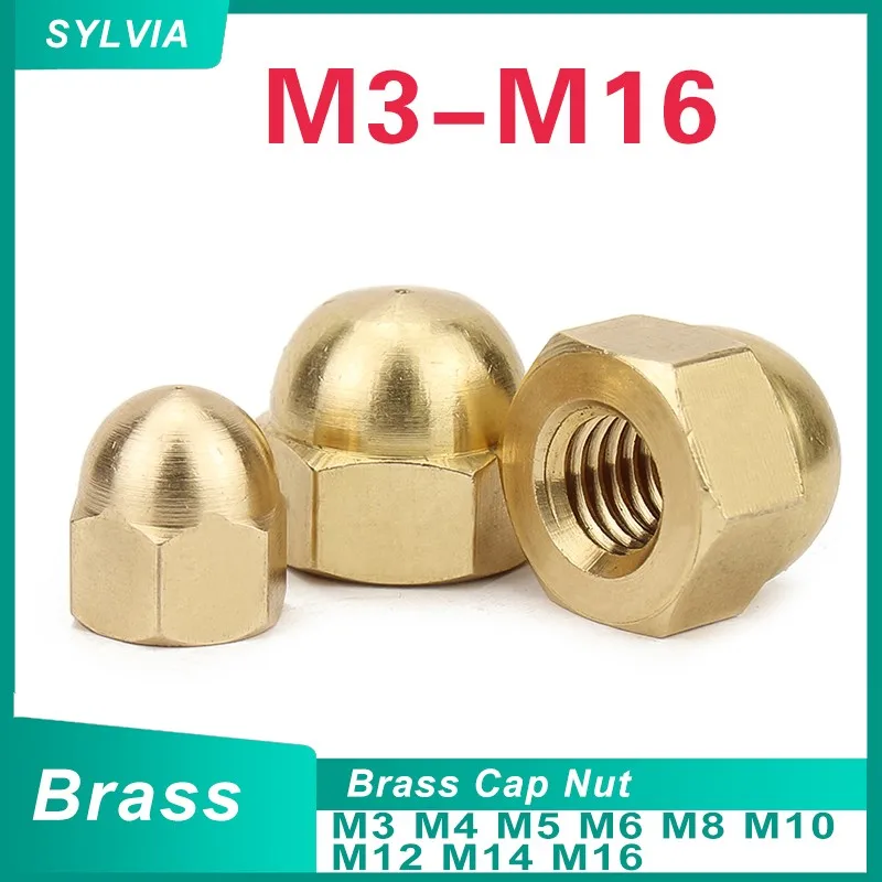 1/ 2/ 5/ 10/ 20/ 50Pcs DIN1587 M3 M4 M5 M6 M8 M10 M12 M14 M16 Brass Cap Hex Nuts Decorative Dome Head Cover Semicircle Acorn Nut