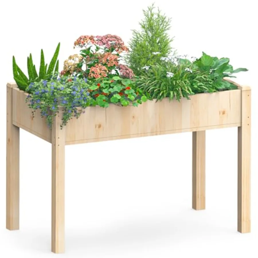 

Raised Garden Bed with Legs 48x24x30in Wood Elevated Planter Box w/Bed Liner for Herbs Flowers Vegetables 300lbs Ccity Outdoor