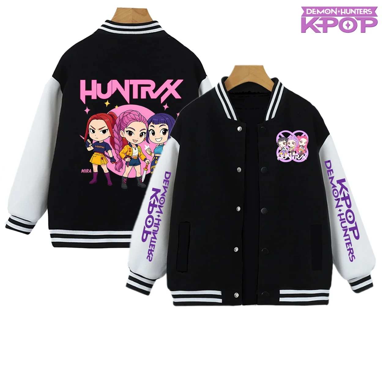 زي بيسبول KPop Demon Hunters للأطفال، معطف كارتوني كاواي، سترة أرجوانية، ملابس أنيمي عصرية للأطفال، هدية بأكمام طويلة #1