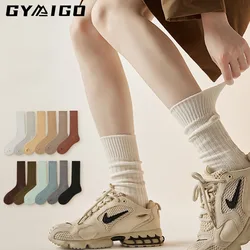 GYMIGO Women Socks Organic Cotton Knitting Socks Autumn Warm Solid Color Long Tube Socks Korean Japanese Student Girls Stockings