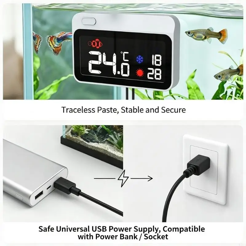Remote Fish Temperature Display with WiFi Access, Metal Tip Cable and Daily Water Condition Update Support 87HA