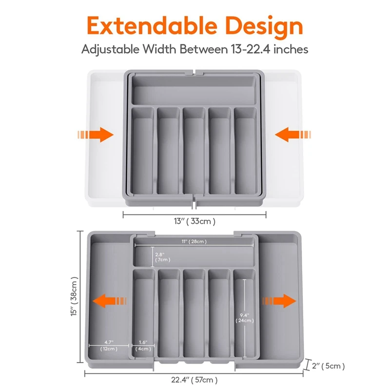 Cutlery Drawer Organiser Expandable Utensil Tray For Kitchen, Adjustable Silverware And Flatware Holder Durable