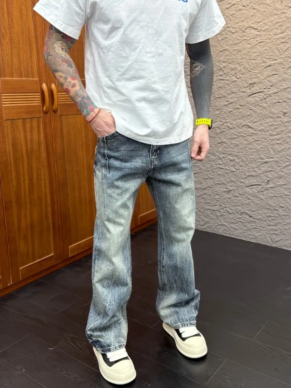 

Spring Birth 2026 Autumn Winter New Faion Casual Versatile Waed out Straight Leg Retro Men's Jeans Trendy mid Waist Zipper