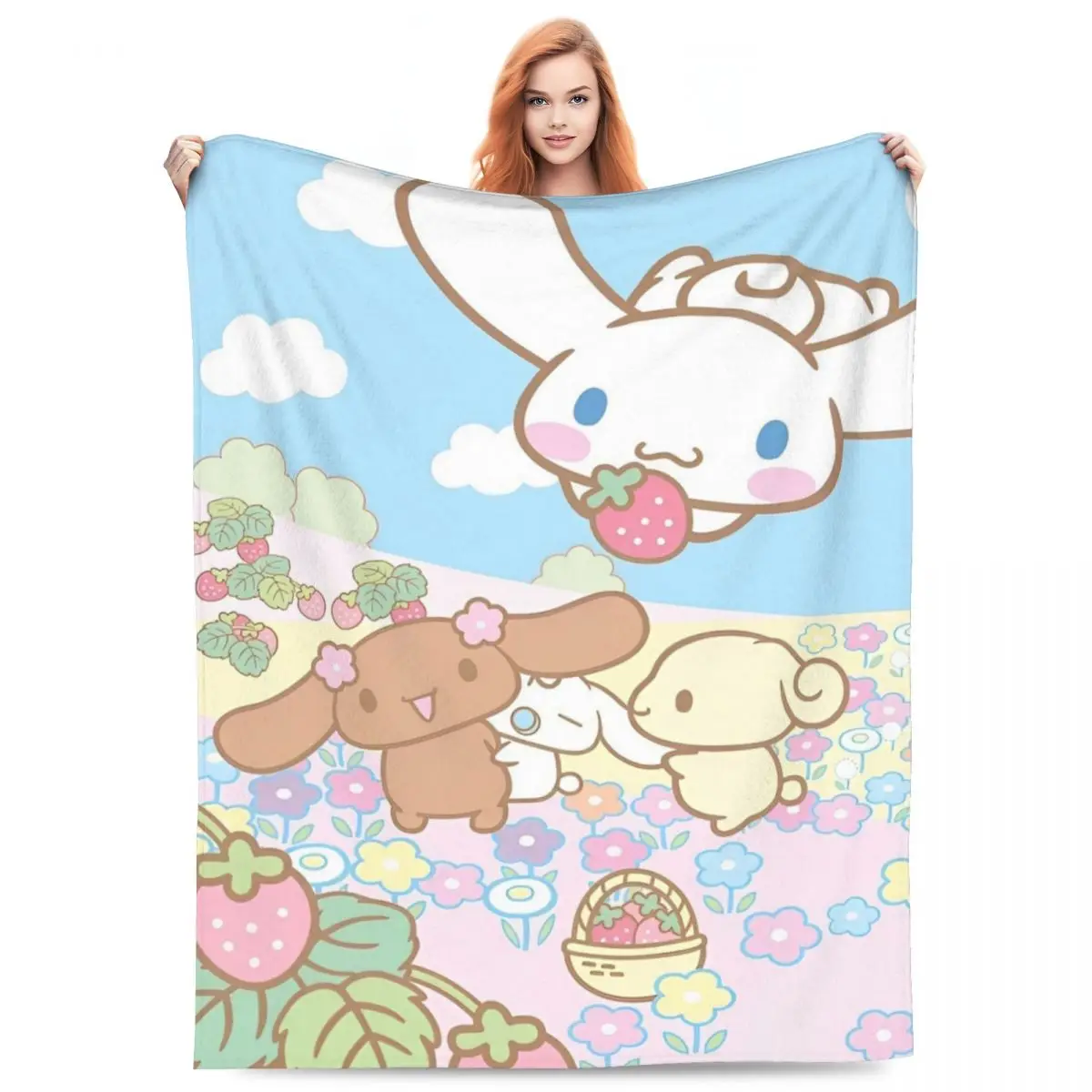 Sanrio Cinnamoroll Cartoon With Friends Blanket Travel Flannel Throw Blanket For Outdoor Super Soft Custom DIY Quality Bedspread