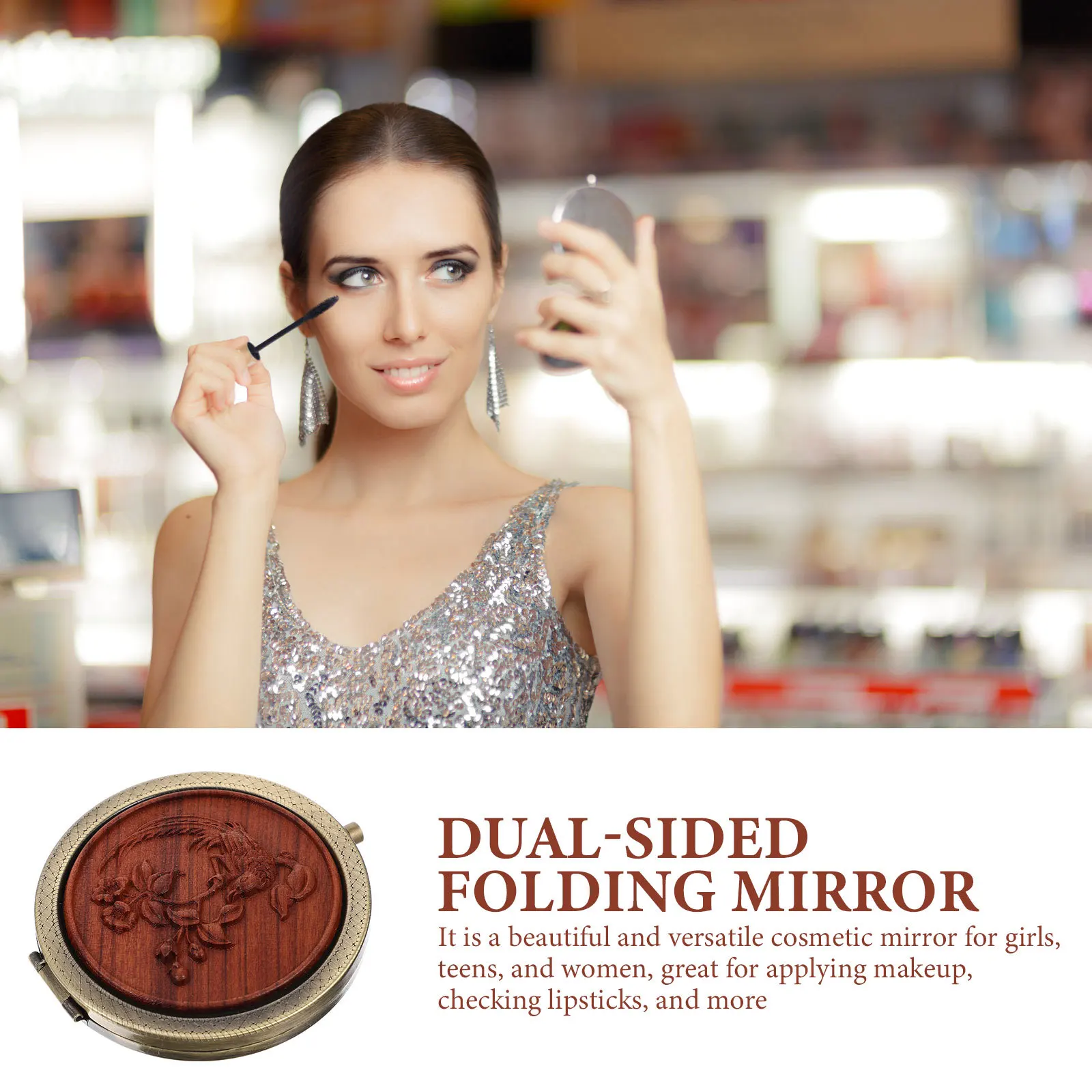 

Retro Folding Makeup Mirror Dual-Sided Small Portable Compact Durable Metal Mirror for Travel Girl Makeup Tool