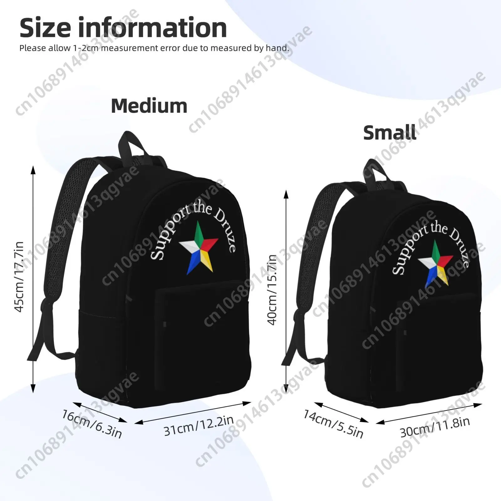 Support The Druze Logo Druze Star Custom Canvas Lightweight Backpack Fashion Durable Student Men Women Business Daypack