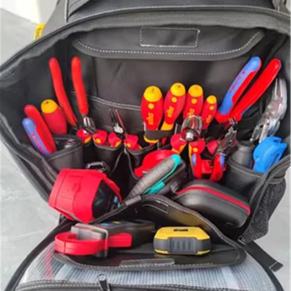 Imagem -05 - Multi-bolsos Impermeável Ferramenta Mochila com Fundo de Borracha Ferramenta Resistente à Perfuração Bolsa Heavy Duty Eletricista Tool Organizer