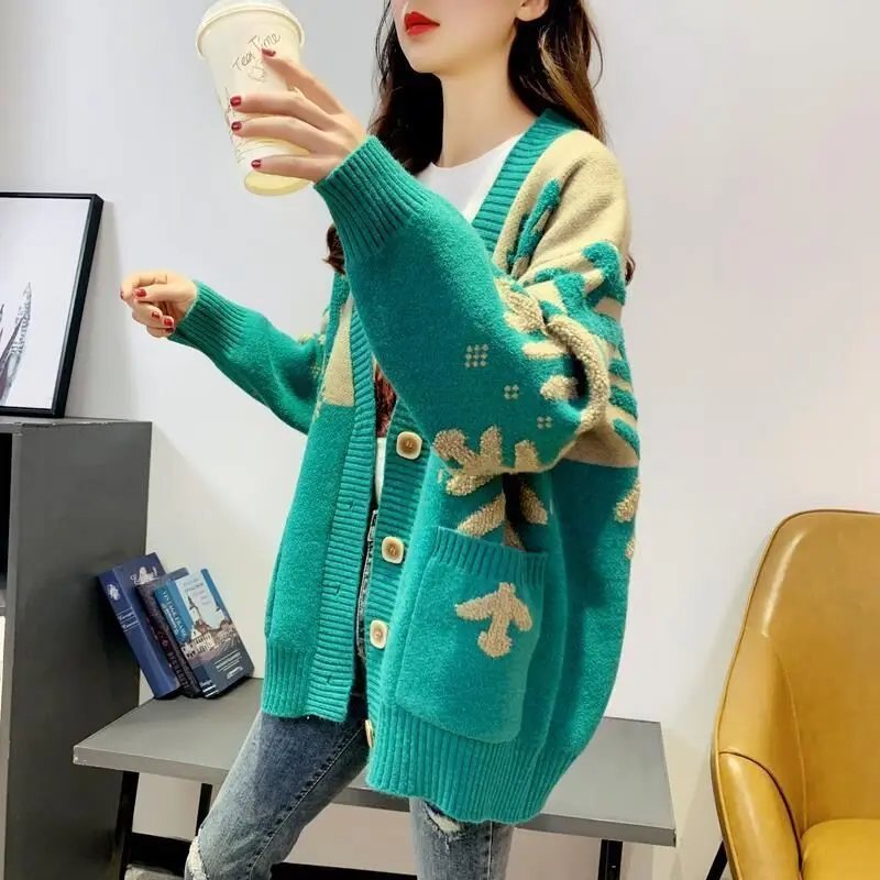 2023 autunno/inverno nuovo maglione cappotto grande donna coreana moda allentata versatile cardigan lavorato a maglia tendenza superiore