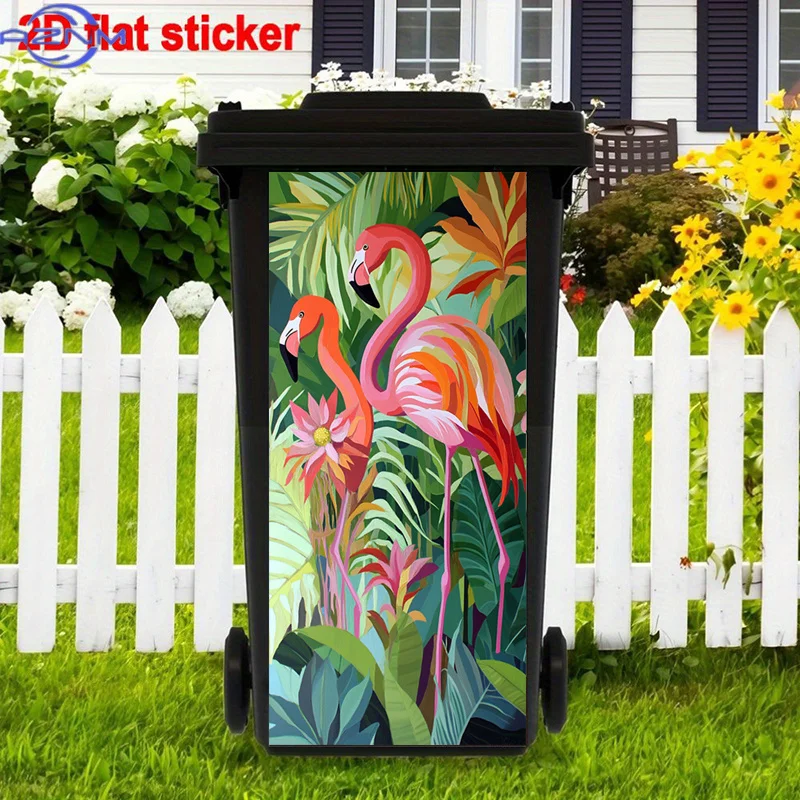 Colorful Nature Trash Can Stickers Art, Vibrant Foliage Peel and Stick Stickers, Tropical Flamingo Self-Adhesive Art Stickers,