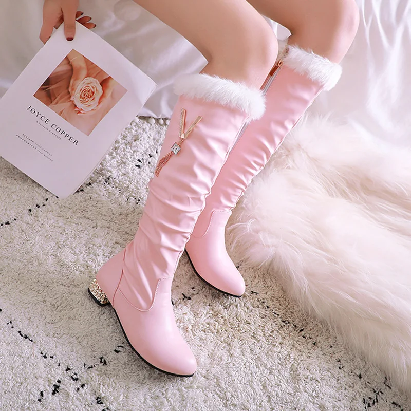 

Осень/зима 2025, новые женские сапоги до колена на молнии, утепленные плюшевые женские зимние сапоги, бархатная женская обувь на низком каблуке