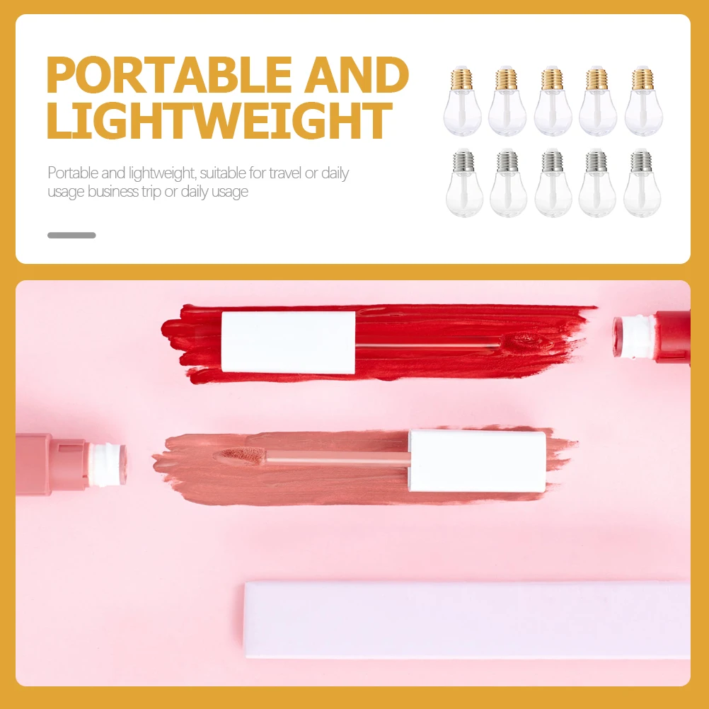 10 Uds. Tubos de brillo con forma de lámpara, contenedores transparentes rellenables para aceite de bálsamo labial, almacenamiento Diy, botellas de brillo de labios de viaje