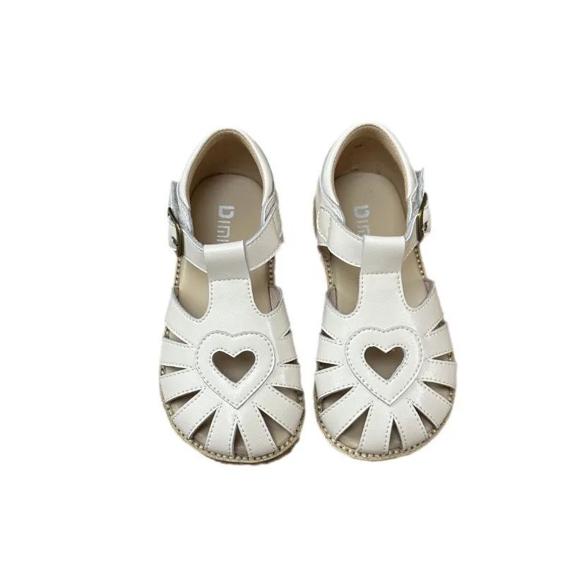 Girls Sandals 2024 Summer Soft Bottom Package Head Leather Girls Baby Sandals Hollow Breathable Foot Protection Children's Shoes