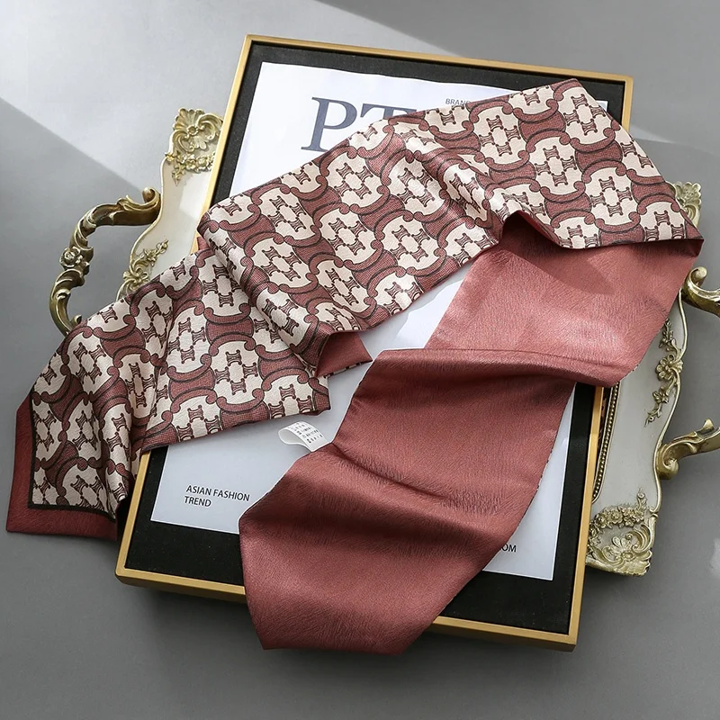ロングシルクスカーフ女性用装飾細長方形シルクバンドゥ春と秋の多用途ファッションアクセサリー幾何学模様