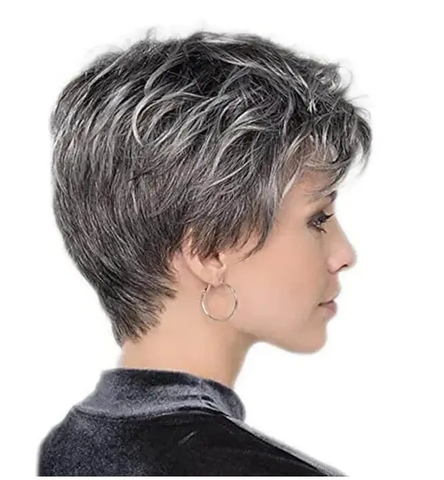 Synthetic Hair Short Grey Wigs for White Women short layered straight full wig