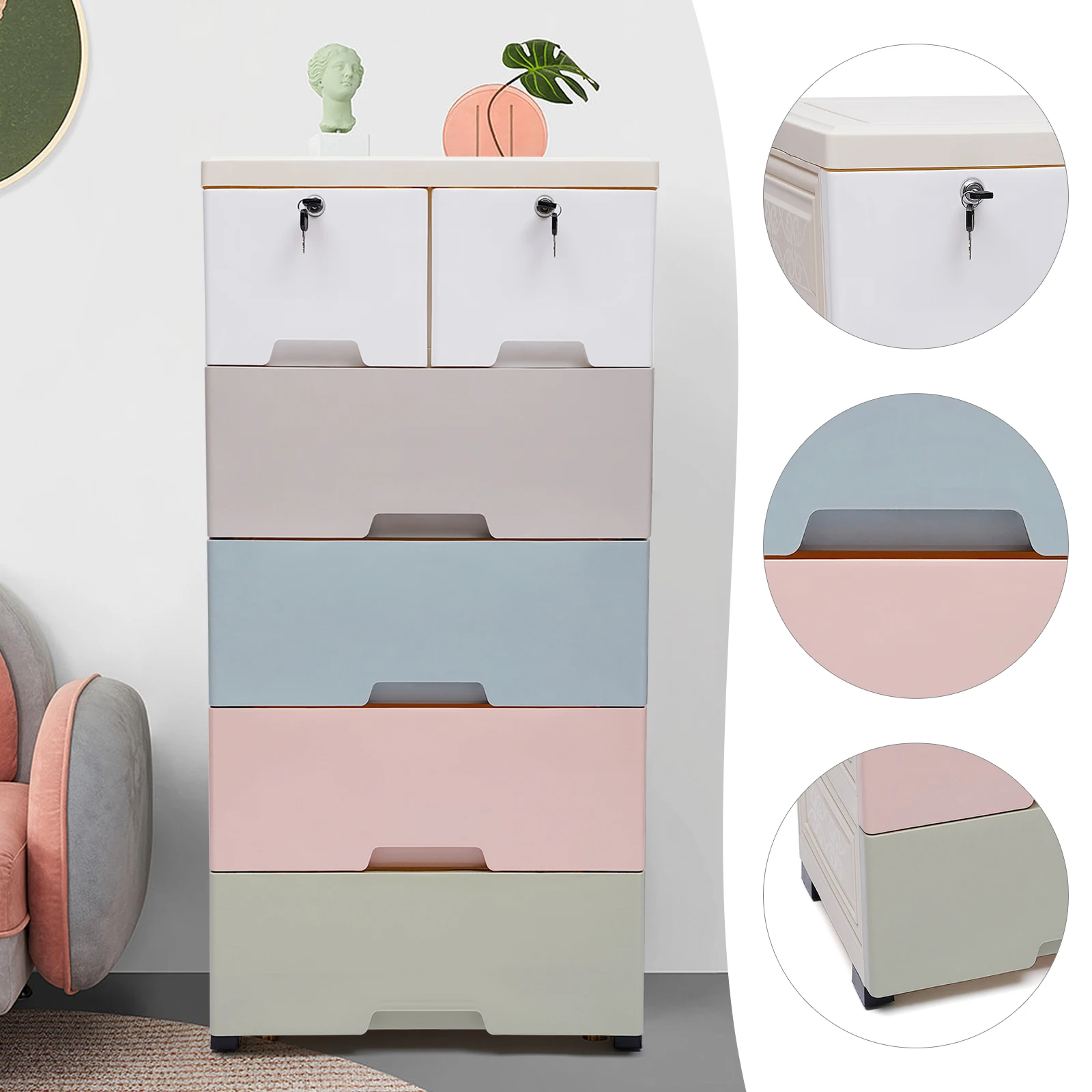 

Plastic Drawer Dresser Storage Cabinet with 6 Drawers Closet Drawer Tall Dresser Organizer for Clothe Playroom Bedroom Furniture