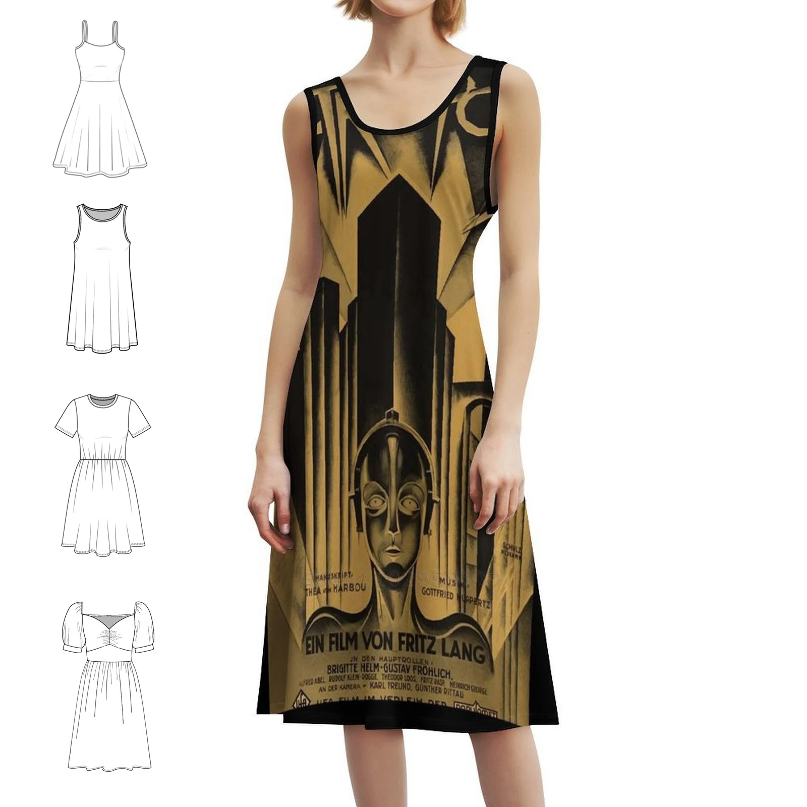 متروبوليس فريتز لانج 1926-ملصق الفيلم العتيق B&W فستان بفتحة عنق على شكل قلب فستان أنيق للحفلات الصيفية للنساء متروبوليس #1