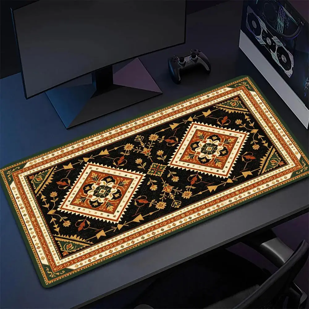 Black Gold Geometric Rug Desk Mat Mousepad Non Slip Rubber Base Precision Tracking For Luxury Office
