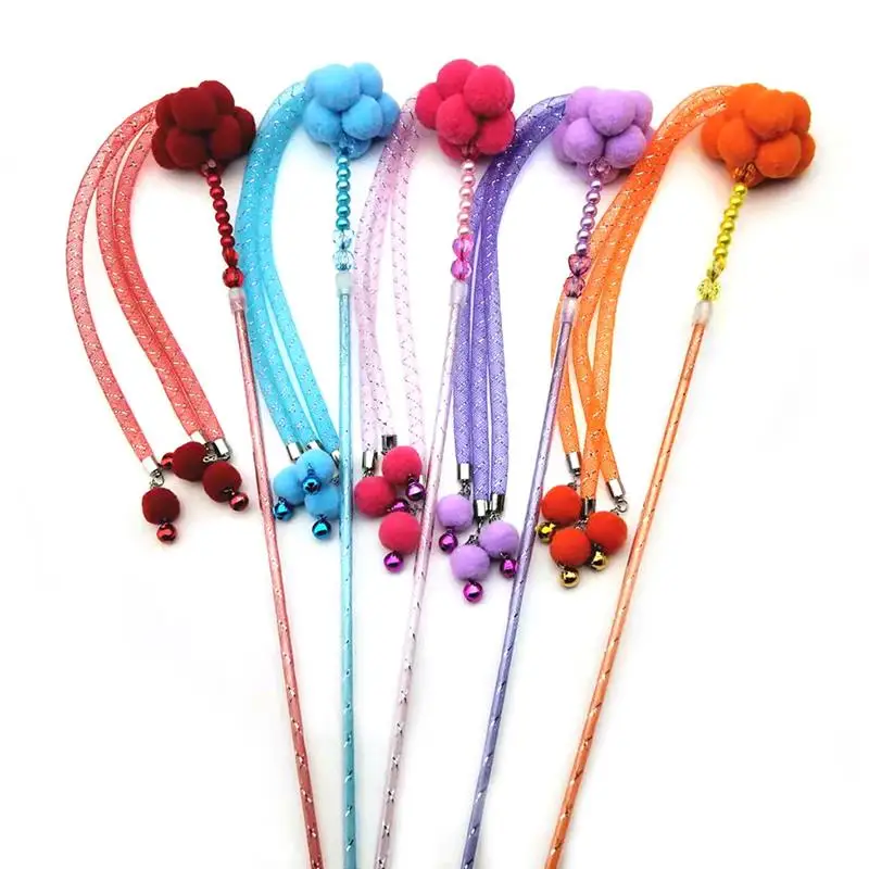 Cat Teaser Toy Interactive Bell Pom Pom Ball Tassel Pet Stick Toy Kitten Wand Sticks Pet Toys For Cat Playing Toy Pet Supplies