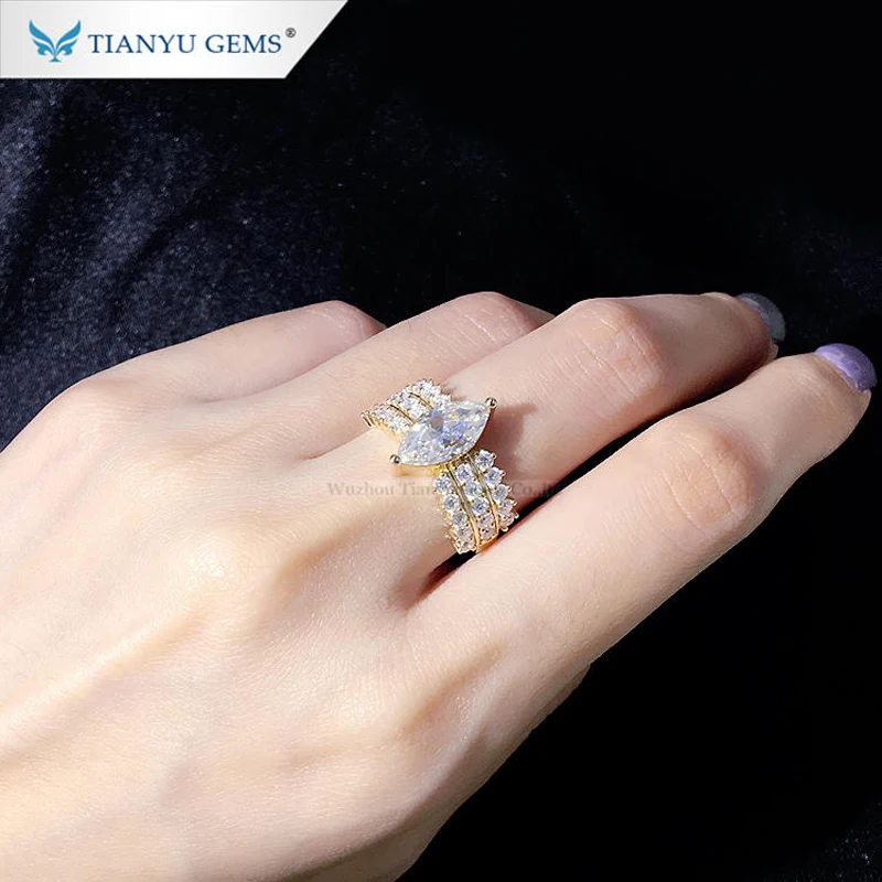 Tianyu Gems 12x6mm Marquise Cut Diamonds Engagement Rings D VVS Moissanite Women 10k 14k 18k Yellow Gold Wedding Customized Ring