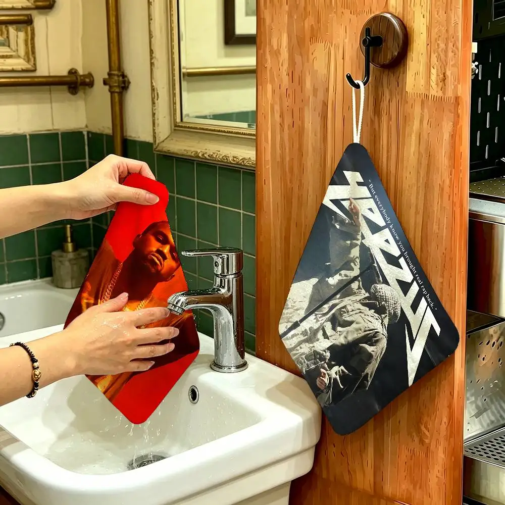 Classic Rapper K-Kanye W-West Y-Ye Polyester Cotton Hand Wiping Towel, Hanging Towel, Quick Dry for Kitchen Bathroom Daily
