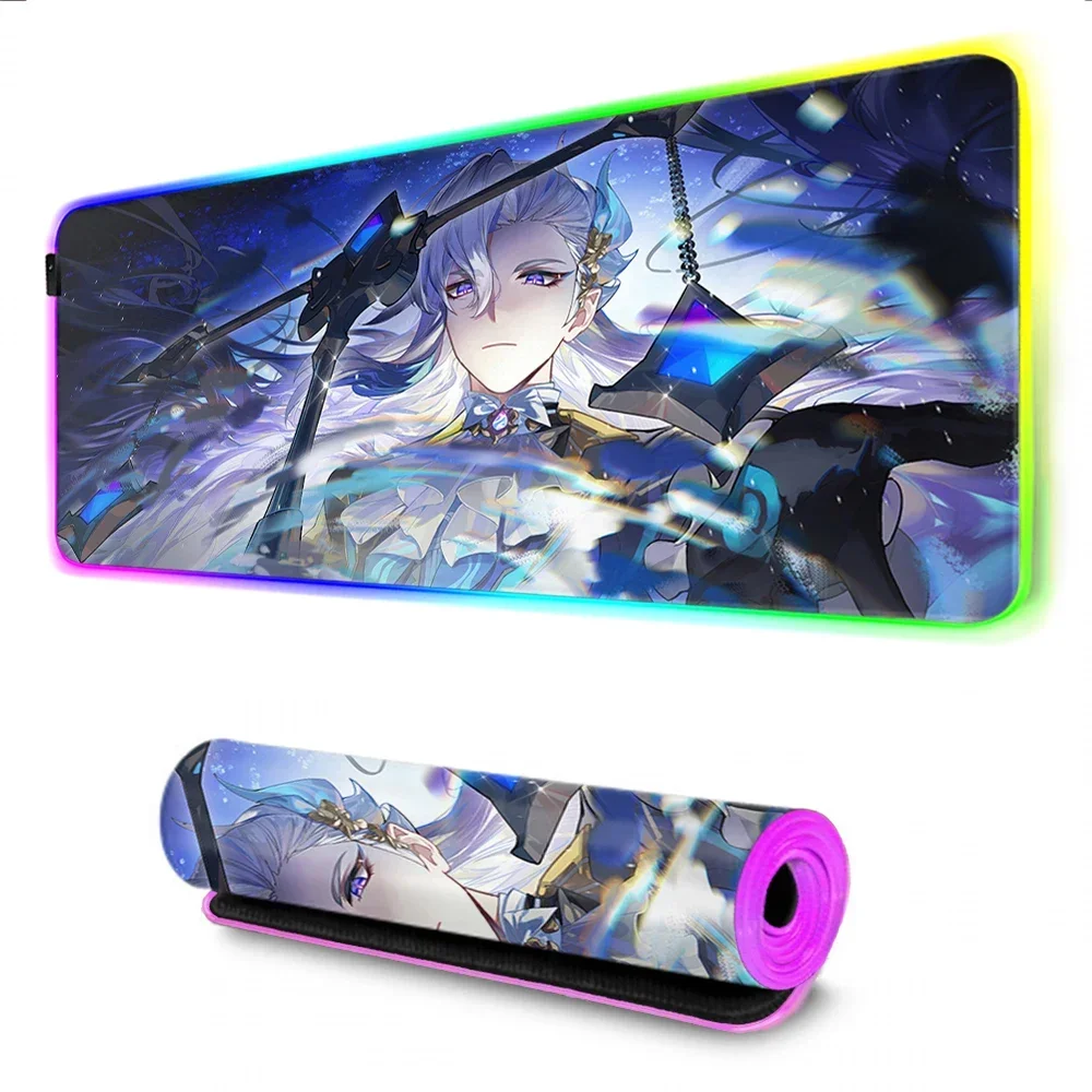 Neuvillette Mousepad Genshin Impact RGB Mouse Pads Gamer Mat Accessories Desk Protector Keyboard Pad Computer Desks Gaming Mats