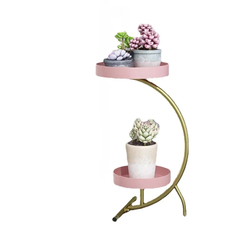 Creative 2 Layer Storage Shelf Paint Technology Rack for Plants Triangle Bearing Indoor Gardenin Light Luxury Stand for Flowers