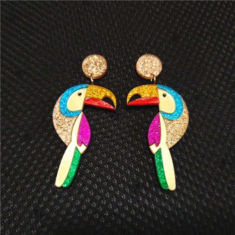 Funky Parrot Dangle Earrings for Women Vintage Jewelry Fashion Acrylic Accessories