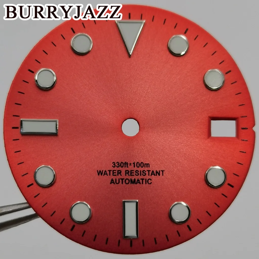 

BURRYJAZZ 28,5 мм без логотипа NH35 MH36 Циферблат для часов Красный Серебристый Светящийся циферблат