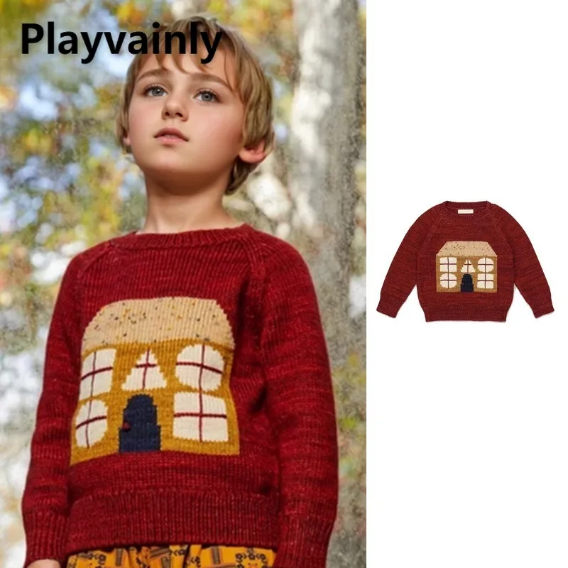 

2025 New Sutumn Winter Kids Sweaters Xmas Red Cartoon Crewneck Knitted Pullover Tops Boys Girls Fashion Warm Clothing W5339
