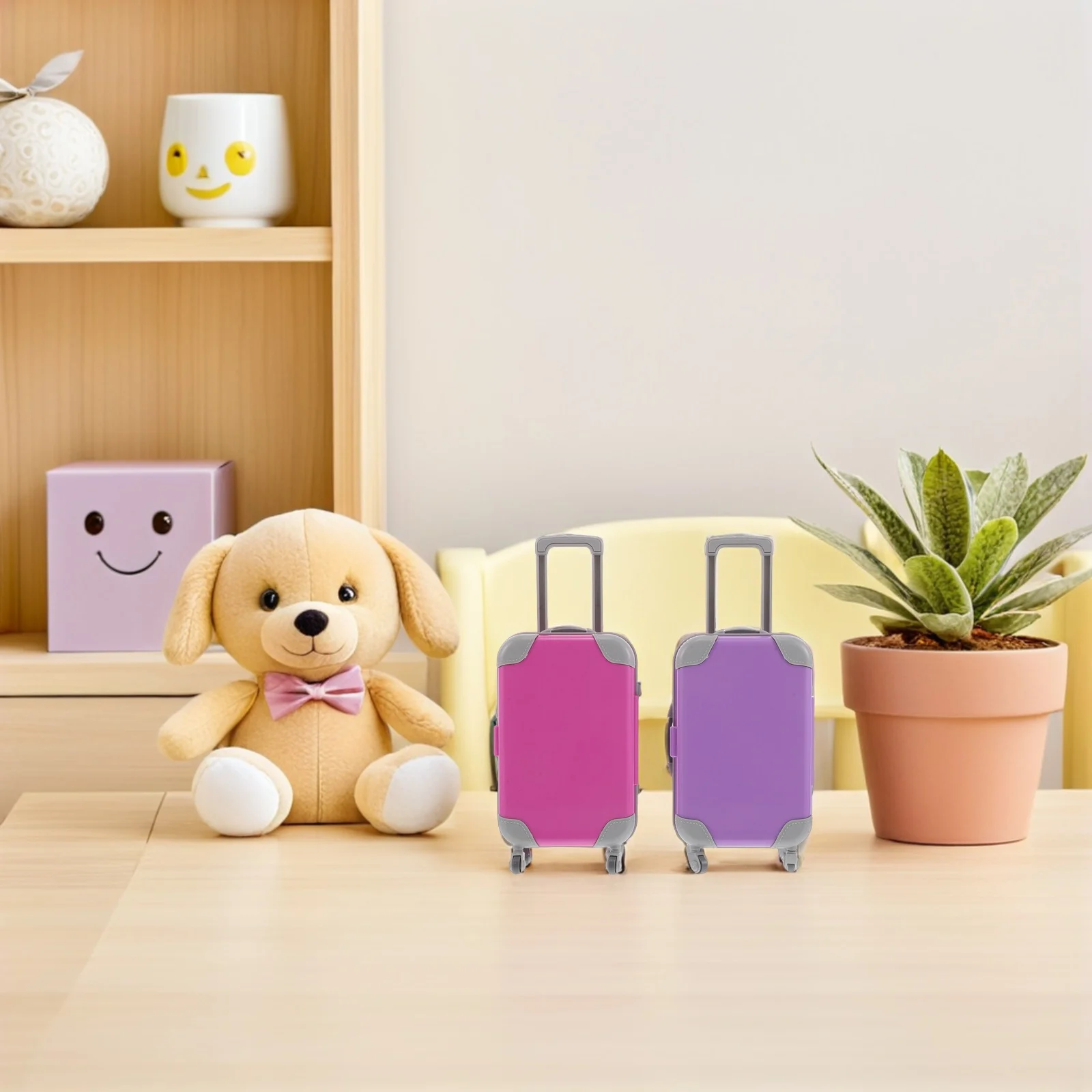 Maleta rosa en miniatura de 2 uds., carcasa dura, mango de tracción de 18 pulgadas, accesorios de viaje, juego de simulación, maleta de juguete para bebé
